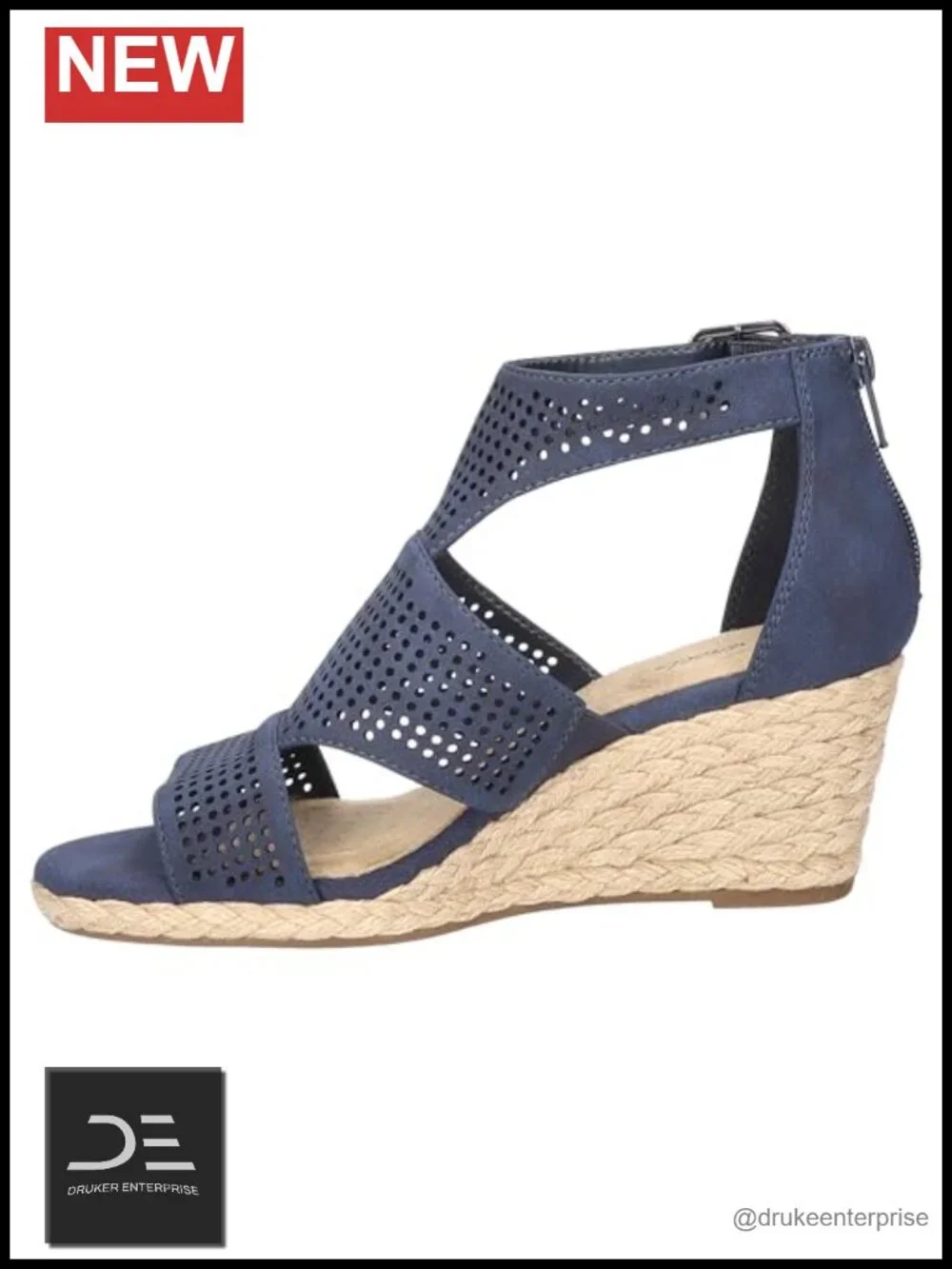 Womens Wedge Sandals 2.25 Heel Laser Cut Back Zipper Super Flex Comfort